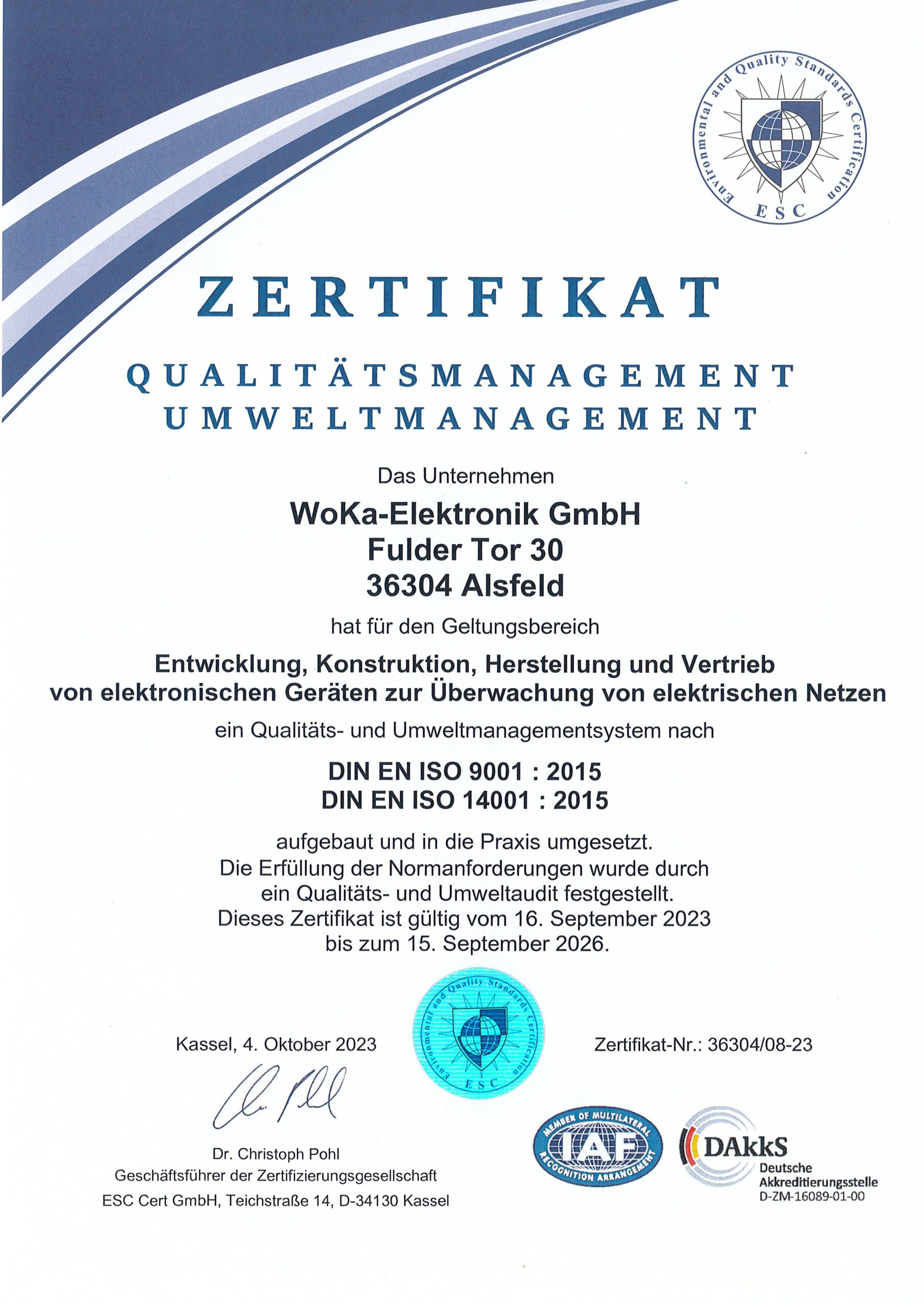 DIN ISO Zertifikat 9001+14001